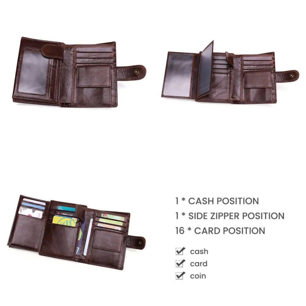 Crazy Horse Leather Men'S Wallet Genuine Leather Men Business Wallet RFID Men Card Id Holder Coin Purse Travel Wallet