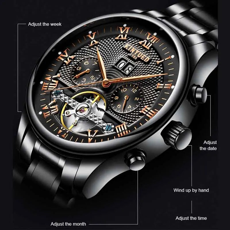 Kinyued Men'S Luxury Skeleton Watch Male Automatic Mechanical Wrist Watches Business Waterproof Hand Clock for Man Reloj Hombre