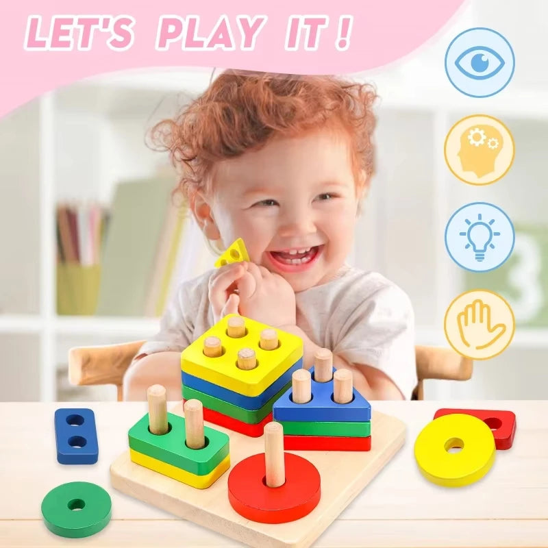 Montessori Wooden Rattles for Baby Crib Toys Baby Rattle Educational Musical Wooden Toys Children Games Baby Toys 0 12 Months