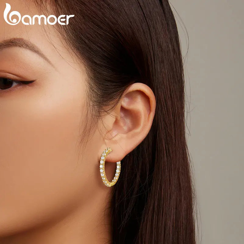 Luminous Cubic Zirconia Ear Buckles Classic round Hoop Earrings for Women Birthday Gift Hyperbole Earrings Jewelry