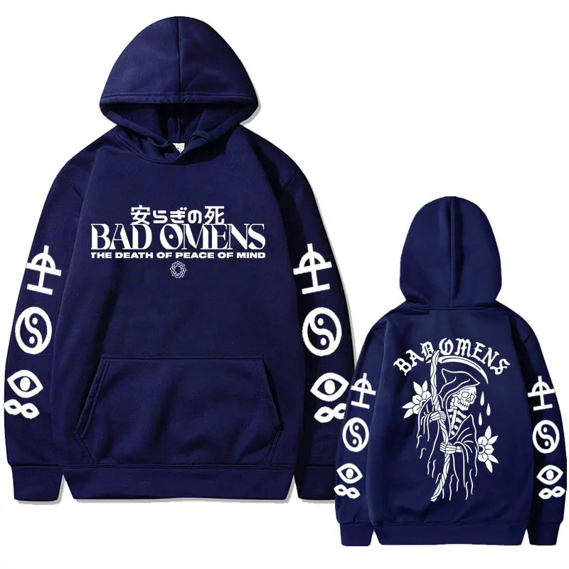 Bad Omens Band Tour American Music Print Hoodie the Death of Peace of Mind Skeleton Graphic Hoodies Male Rock Gothic Sweatshirts