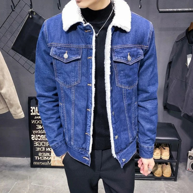 Men Denim Jacket Trendy Winter Warm Fleece Coats Mens Thicker Outwear Fashion Jean Jackets Cowboy Casual Clothes plus Size 6XL