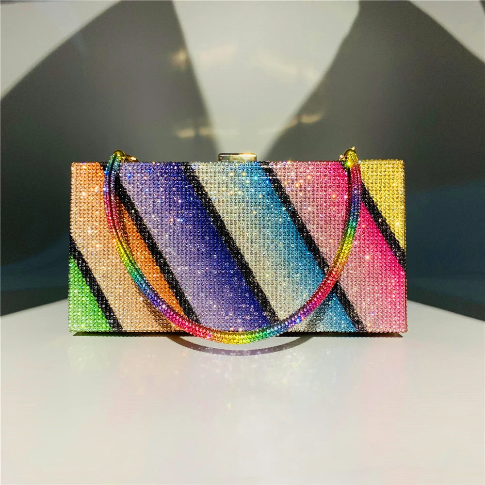 Rainbow Diamond Wedding Clutch Bag Elegant Party Evening Clutch Purse and Handbag for Women Luxury Designer Crossbody Bag ZD2106