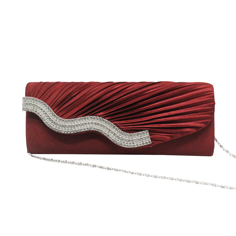 Diamond-Studded Women'S Clutch Bag Pleated Women'S Bag Evening Bag Evening Dress Bag Wedding Party Handbags Bags Shoulder Bag