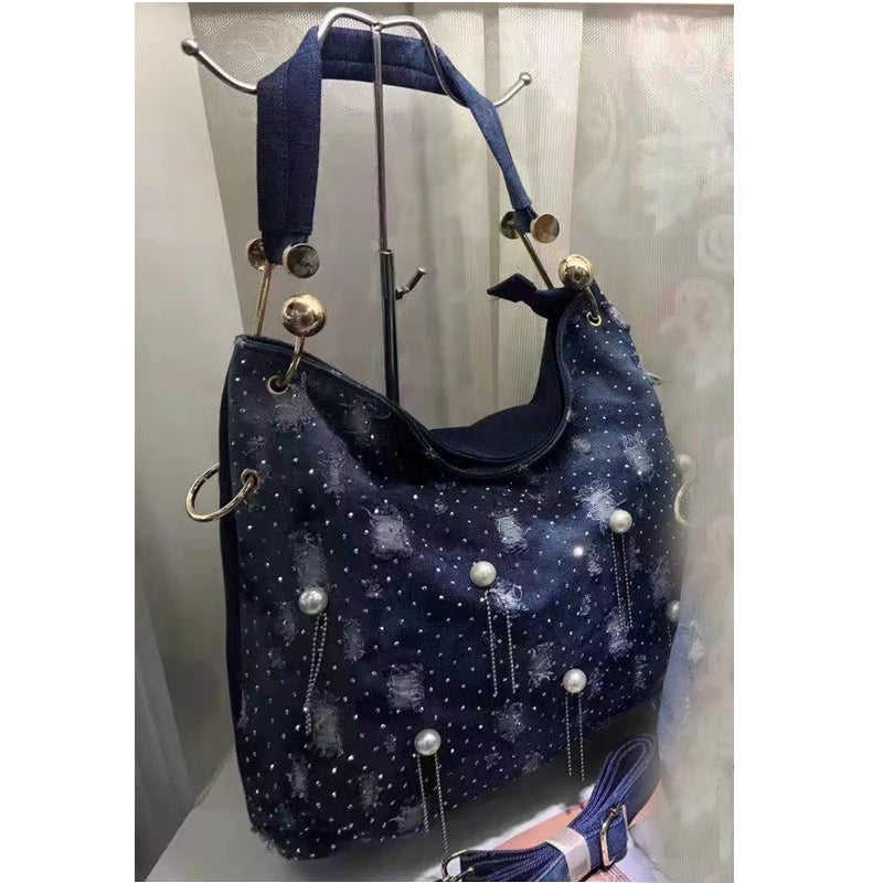 Denim Shoulder Bag Women Pearl Luxury Handbags Women Bags Designer Handbags High Quality Crossbody Bags for Women