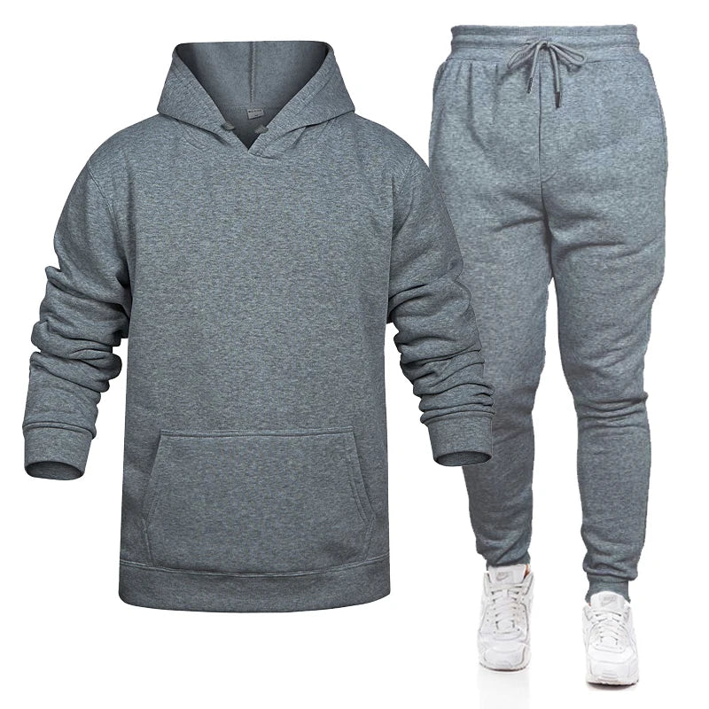 Pop Hoodies Set Tracksuit Men Fleece Warm Sweatshirt Print Jogging Homme Tracksuit Survetement Homme Two Piece Set Top and Pants