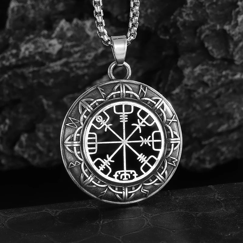 Vintage Compass Medal Pendant Stainless Steel Necklace Mens High Quality round Hip Hop Trend Jewelry Gifts Wholesale