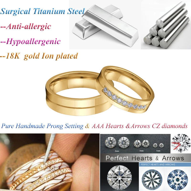 Wholesale High Quality 2PCS Couple Wedding Rings Pair Sets for Men and Women Lover' Alliances Stainless Steel Ring Marriage