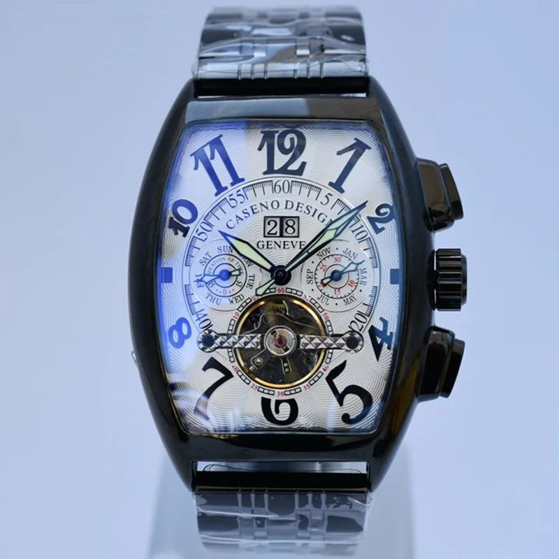 Automatic Mechanical Men Watch Fashion Skeleton Leather Wrist Watch Mens Top Brand Luxury Tourbillon Watch Classic Men