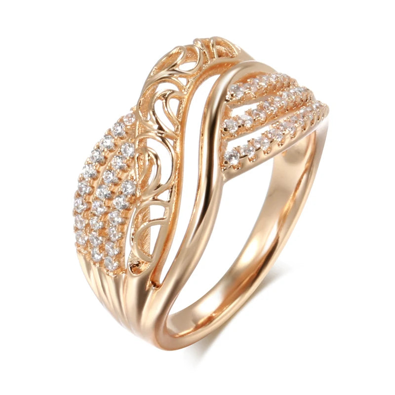 Hot Luxury 585 Rose Gold Ethnic Bride Wedding Ring Hollow Flower Natural Zircon Women Rings Trend Daily Vintage Jewelry