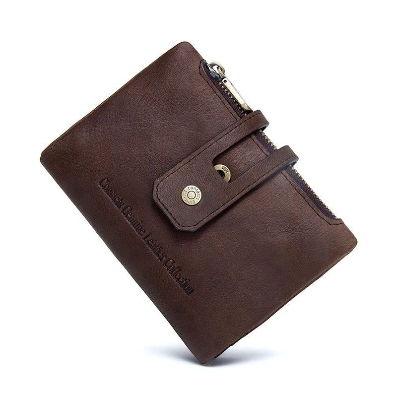 CONTACT'S Genuine Leather Wallets for Men Short Bifold Casual Men'S Wallet Zipper Coin Purses Card Holder Money Clip Men Wallet