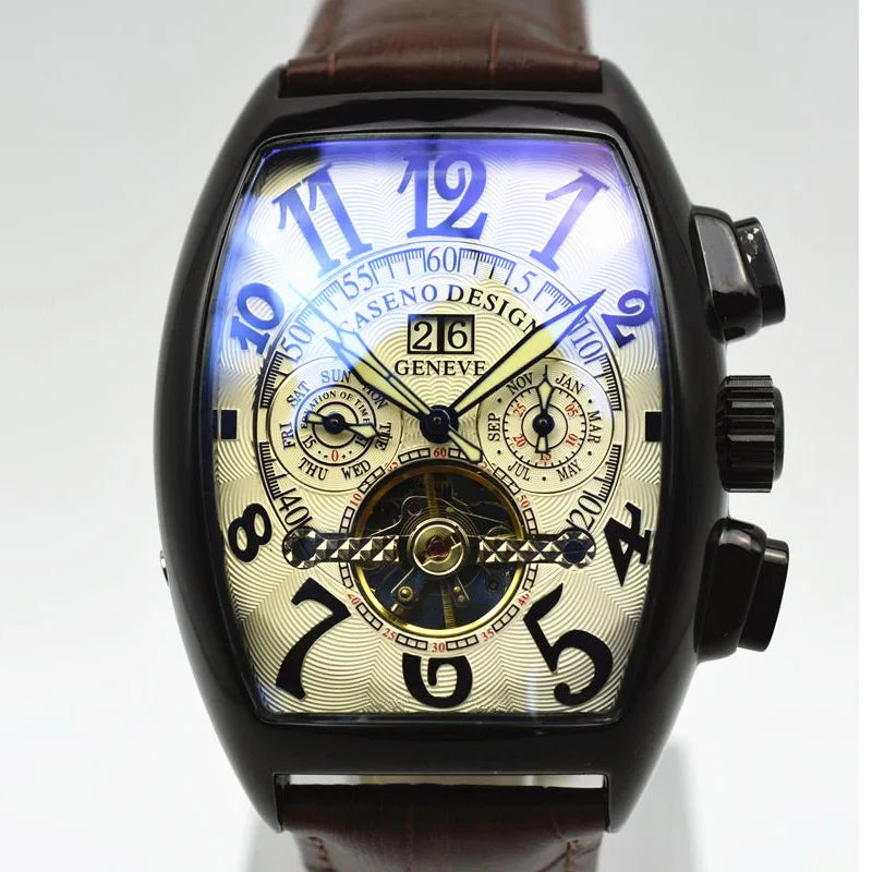 Automatic Mechanical Men Watch Fashion Skeleton Leather Wrist Watch Mens Top Brand Luxury Tourbillon Watch Classic Men