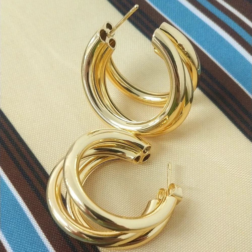 Big Hoop Earrings for Women Thick Metal Gold Color Twisted New Design Loop Earrings 2022 Stud Trend Charm Large Earring