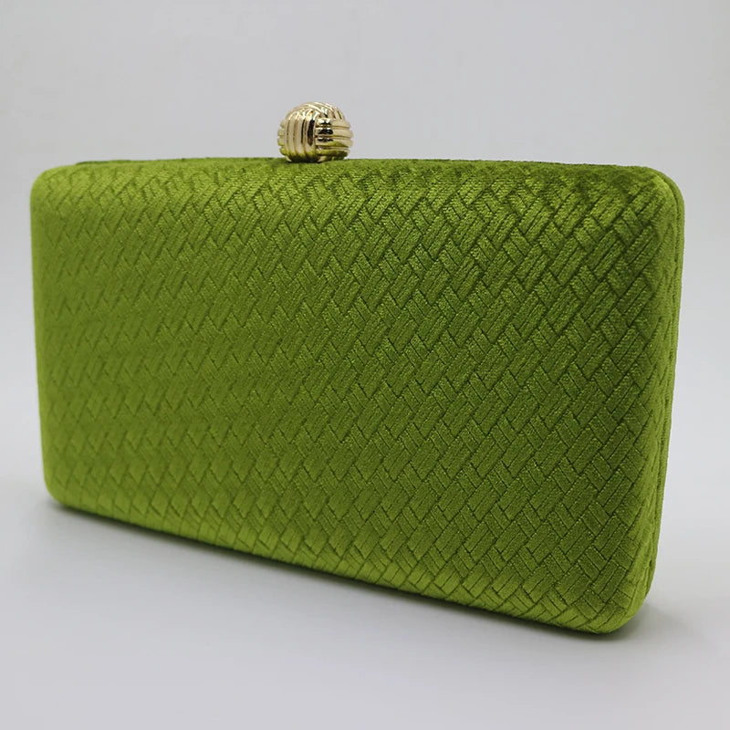 Weave Velvet Suede Hard Box Clutch Bags Evening Clutches and Handbags for Womens Green/ Navy/ Blue