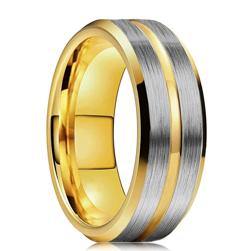 2022 Fashion 8Mm Mens Tungsten Carbide Ring Inlay Zircon Thin Rose Gold Color Line Groove Black Brushed Men Ring Wedding Jewelry