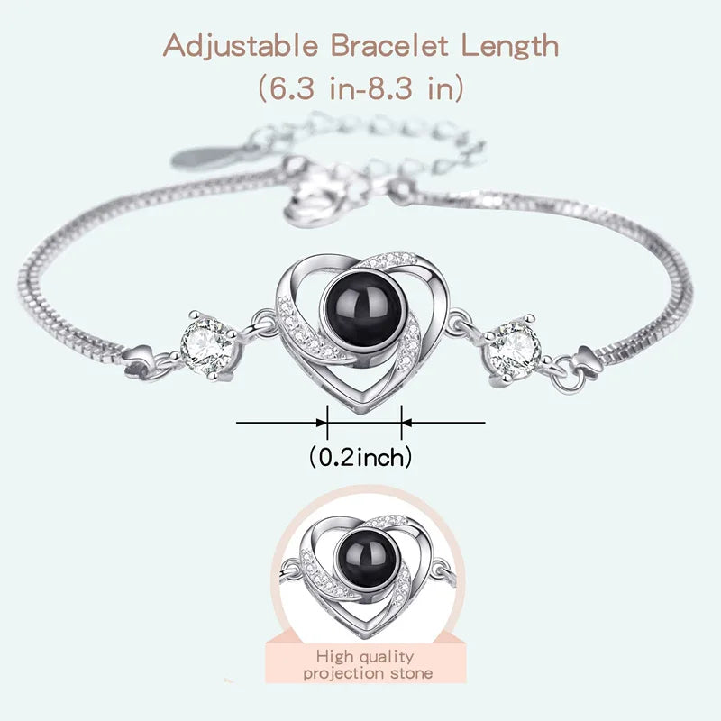 Custom Photo Projection Bracelet Heart Zircona Pendant Stainless Steel Couple DIY Picture inside Bracelet for Women Jewelry