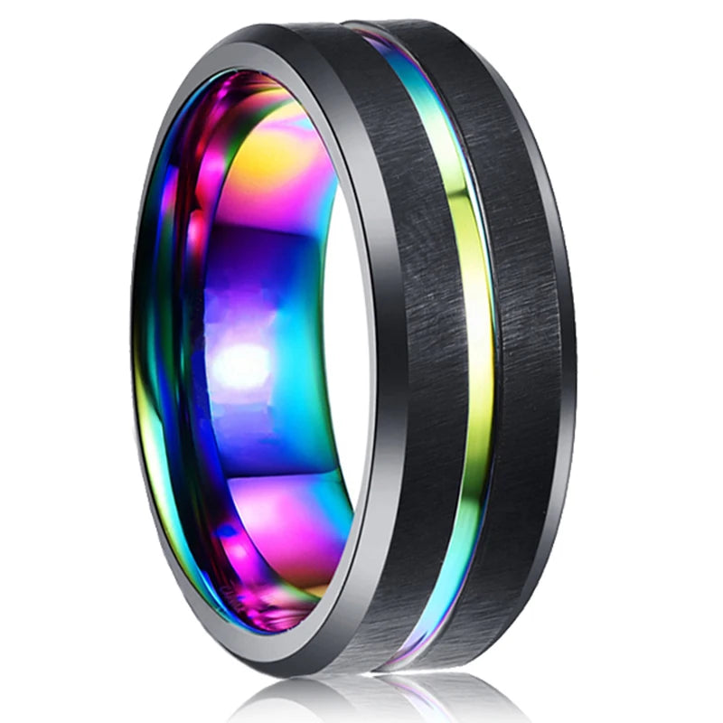 2022 Fashion 8Mm Mens Tungsten Carbide Ring Inlay Zircon Thin Rose Gold Color Line Groove Black Brushed Men Ring Wedding Jewelry