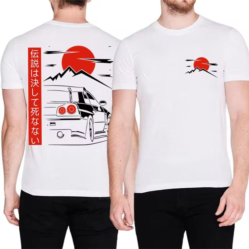 Japanese Style Car JDM Culture GTR Racing T Shirts Back Print Street Wear Original Design Oversized 100% Cotton Tops Tee Homme