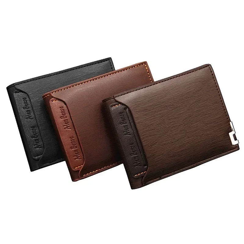 New Men'S Short Wallet Multifunction Fashion Iron Credit Card Holders Pu Money Bag Vintage Men Leather Wallet Slim Male Purses