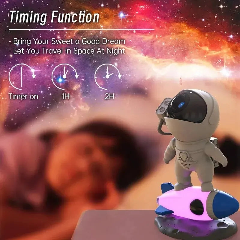 Bluetooth Music Speaker with White Noise Rocket Astronaut Star Nebula Projector Space Galaxy Projector Night Light for Kids Gift