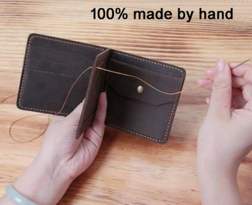 Handmade Vintage Crazy Horse Genuine Leather Wallet Men Purse Leather Men Wallet Short Style Male Money Holder Coin Bag WF206