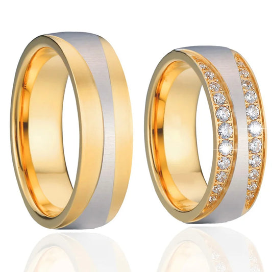 Crown Wedding Engagement Rings Couple Set for Men and Women 1 Pair Dubai African Western Cz Diamond 18K Gold Plated Jewelry