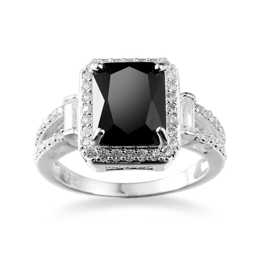 Real 925 Sterling Silver Color Ring for Women Black Zircon Stone Ring for Women Romantic Gift Engagement Jewelry Anillos Mujer