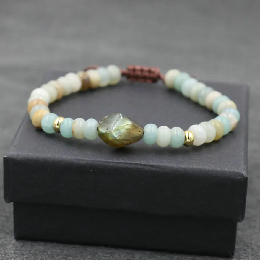 Natural Stone Beads Bracelet for Women Men Strand Braid Chakra Labradorite Bracelets Men Abacus Beads Jewelry Couples Pulseira