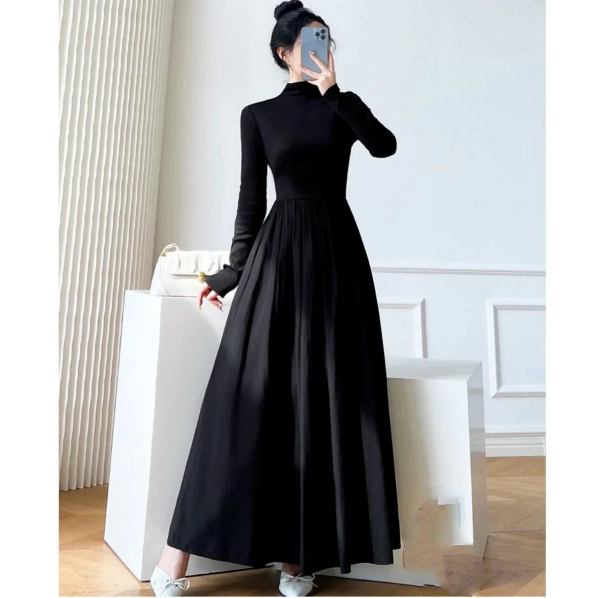 2024 New Slim Long Sleeve Elegant Dress Autumn Winter Thin Casual Temperament Pullovers Women'S Clothing Office Lady Simplicity