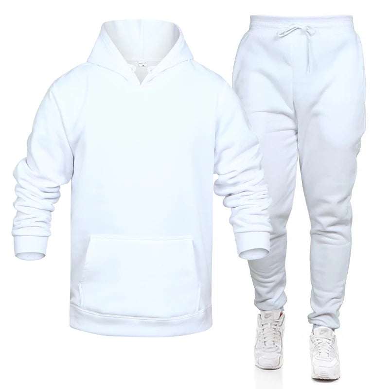 Pop Hoodies Set Tracksuit Men Fleece Warm Sweatshirt Print Jogging Homme Tracksuit Survetement Homme Two Piece Set Top and Pants