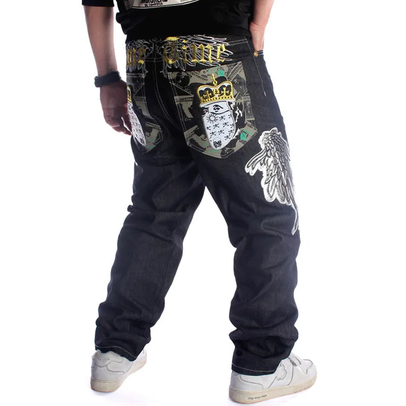 2023 New Men'S Black Baggy Jeans Hip Hop Designer  Brand Skateboard Pants Loose Style True Hiphop Rap Jeans Boy Size30-46