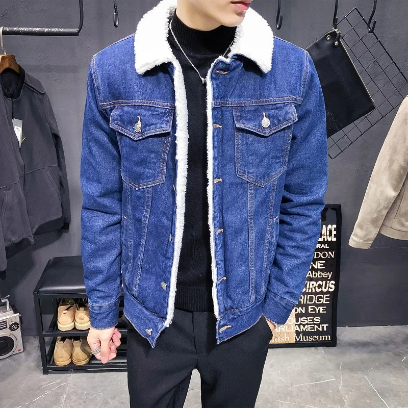 Men Denim Winter Jackets Fleece Warm Jean Jackets High Quality Male Cotton Slim Fit Denim Coats Classic Blue Denim Jackets 6XL