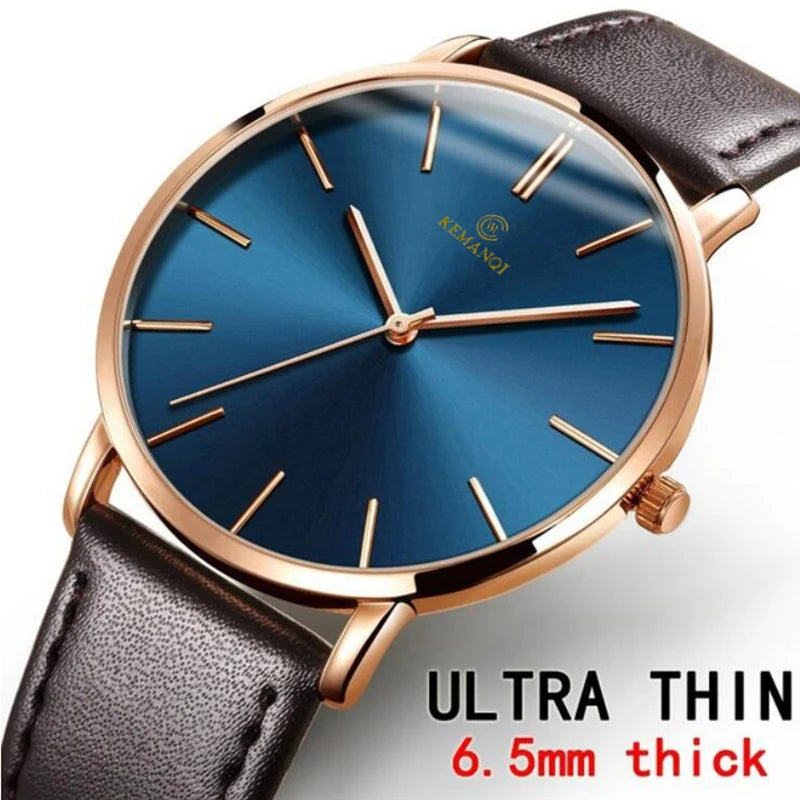 Ultra Thin Watches Men Fashion Men Watches Slim Watch Quartz Blue Glass Men'S Watches Leather Relogio Masculino Erkek Kol Saati