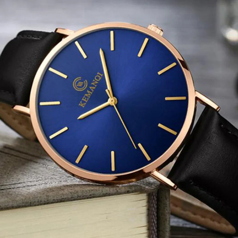 Ultra Thin Watches Men Fashion Men Watches Slim Watch Quartz Blue Glass Men'S Watches Leather Relogio Masculino Erkek Kol Saati