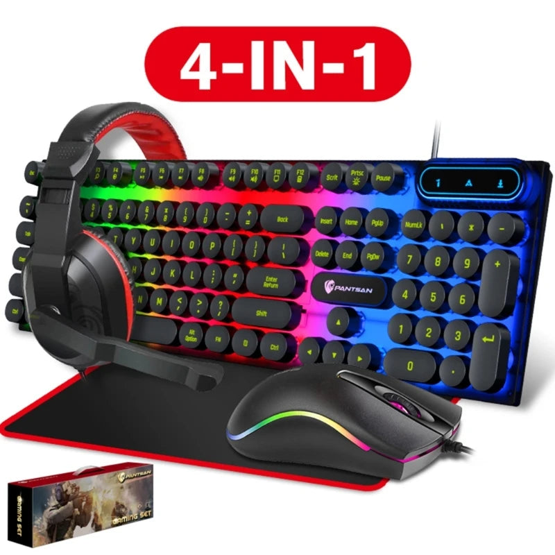 4 in 1 Keyboards Gaming Mouse & RGB Headphones Wired Mechanical Keyboard Mouse Headset Kit for Laptop Computer PC Games