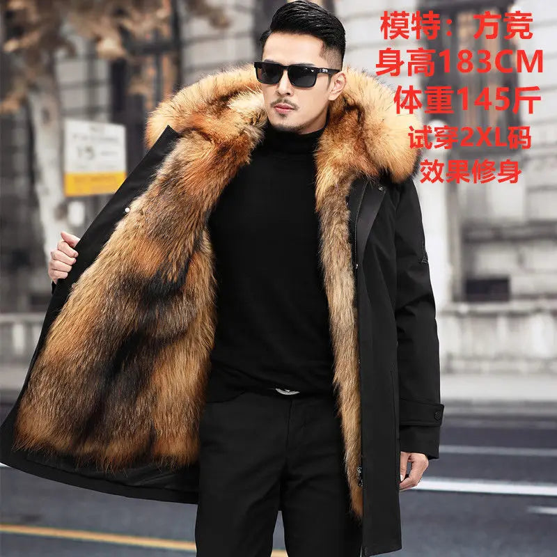 Parker Men'S Imitation Fur Liner Winter Warm New Fur One-Piece Coat Imitation Mink Fleece Mid-Length Fur Coat