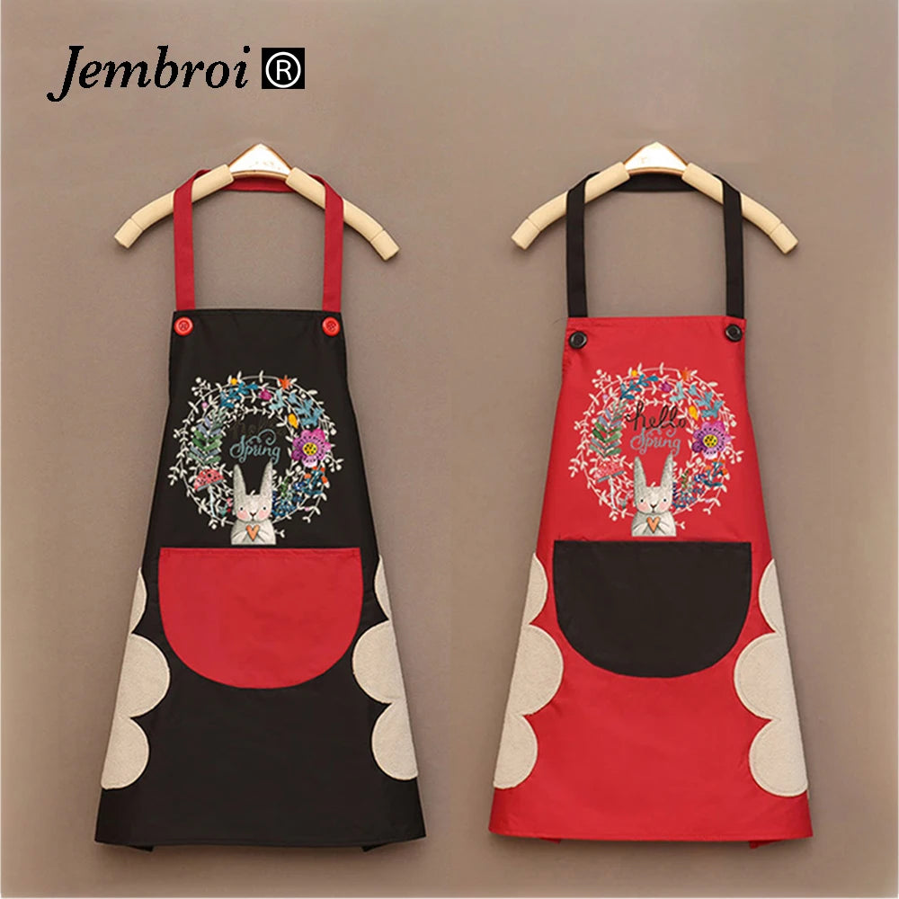 Cartoon Bunny Kitchen Aprons Women Sleeveless Halter Neck Overalls Waterproof Oil-Proof Hand-Wiping Advertising Cook Apron Dress