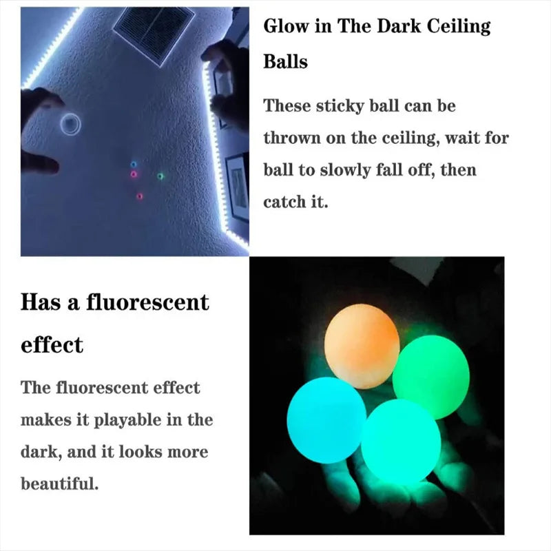 10/5Pcs Luminous Sticky Ball Glow in the Dark Ball Throwing Indoor Decompression TPR Sticky Balls Target Ball Kids Sticky Balls