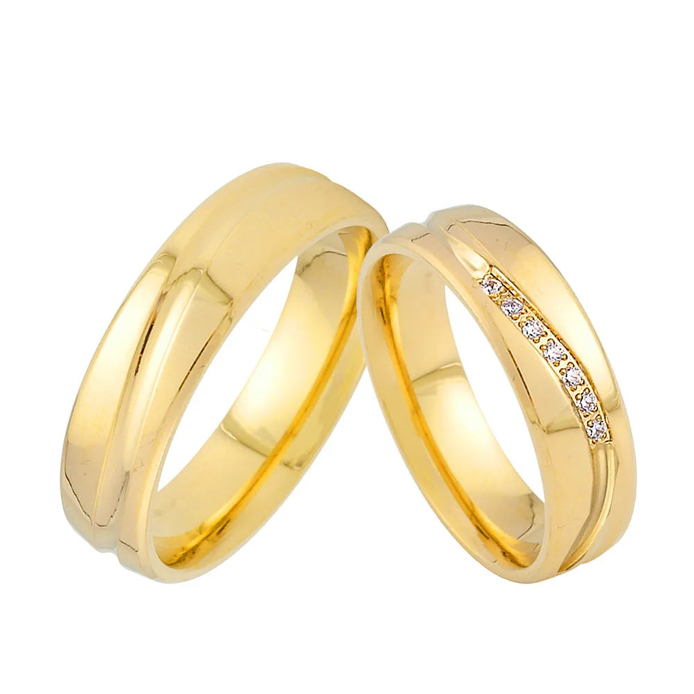 Wedding Rings Couple Sets for Men and Women Lovers Alliance Shiny 1 Pair 14K Gold Plated Stainless Steel Jewelry Marriage Ring