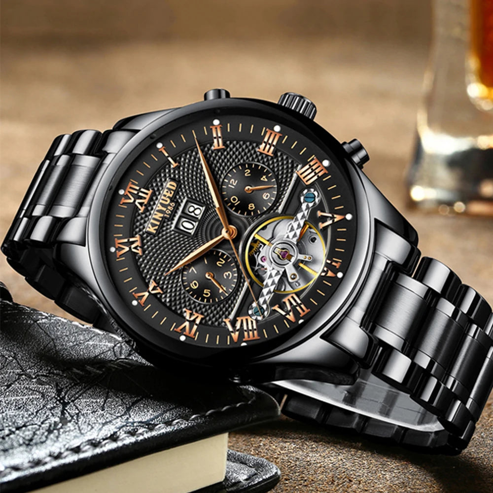 Kinyued Men'S Luxury Skeleton Watch Male Automatic Mechanical Wrist Watches Business Waterproof Hand Clock for Man Reloj Hombre