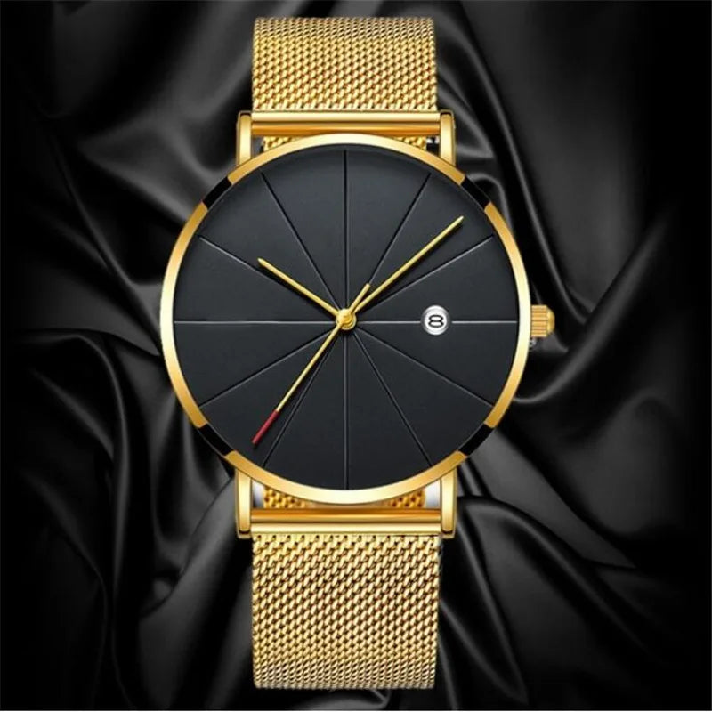 Simple Men'S Watch Stainless Steel Mesh Band Watches Business Classic Quartz Date Wristwatch Casual Luxury Masculino Relogios