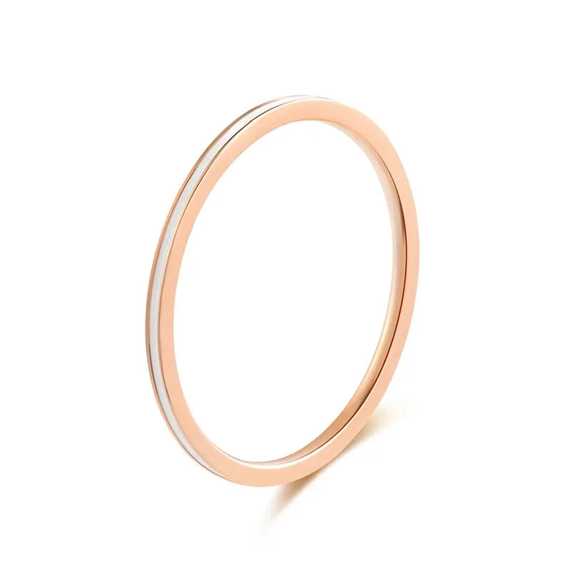 1Mm Small Mini Rose Gold Color Stainless Steel Simple Enamel Women Rings Fashion Jewelry US Size 3 4 5 6 7 8 9 10