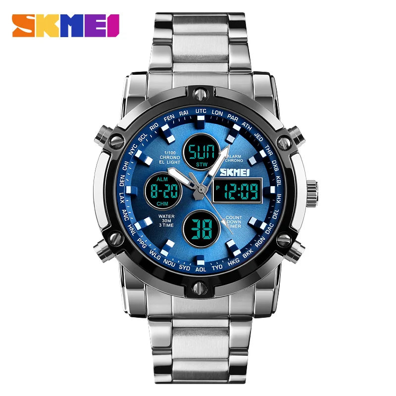 Fashion Men'S Wristwatch  Watch Sport Digital Bracelet 3 Time Countdown Mens Clock Stainless Steel Watches Male Business