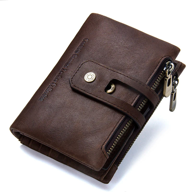 CONTACT'S Genuine Leather Wallets for Men Short Bifold Casual Men'S Wallet Zipper Coin Purses Card Holder Money Clip Men Wallet