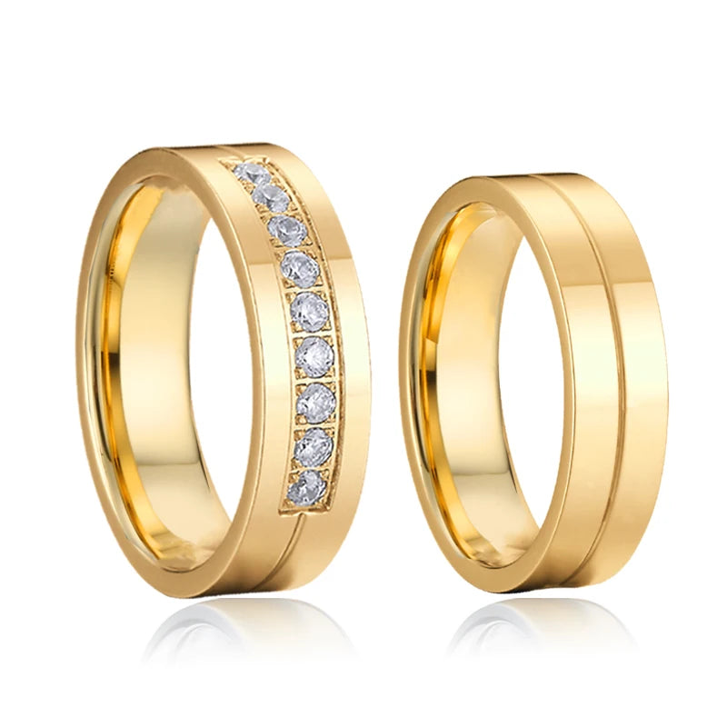 Crown Wedding Engagement Rings Couple Set for Men and Women 1 Pair Dubai African Western Cz Diamond 18K Gold Plated Jewelry