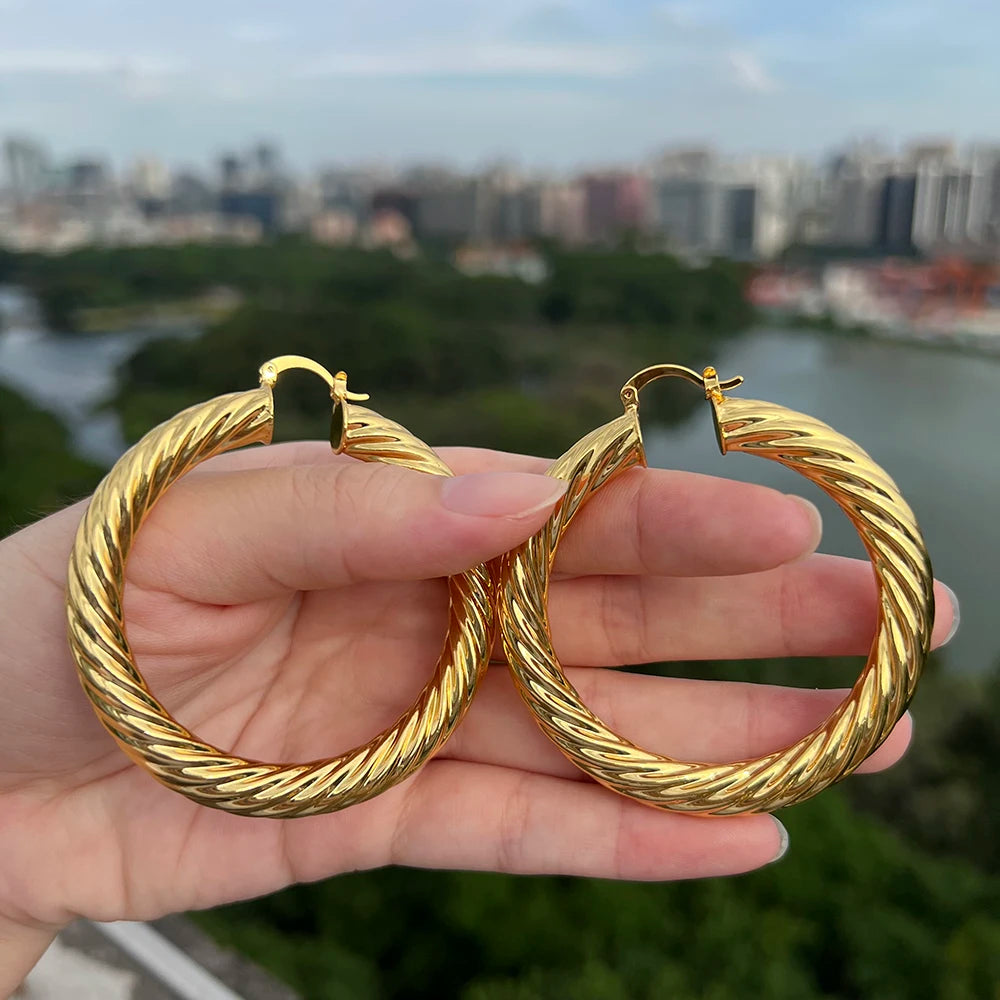 Big Hoop Earrings for Women Thick Metal Gold Color Twisted New Design Loop Earrings 2022 Stud Trend Charm Large Earring