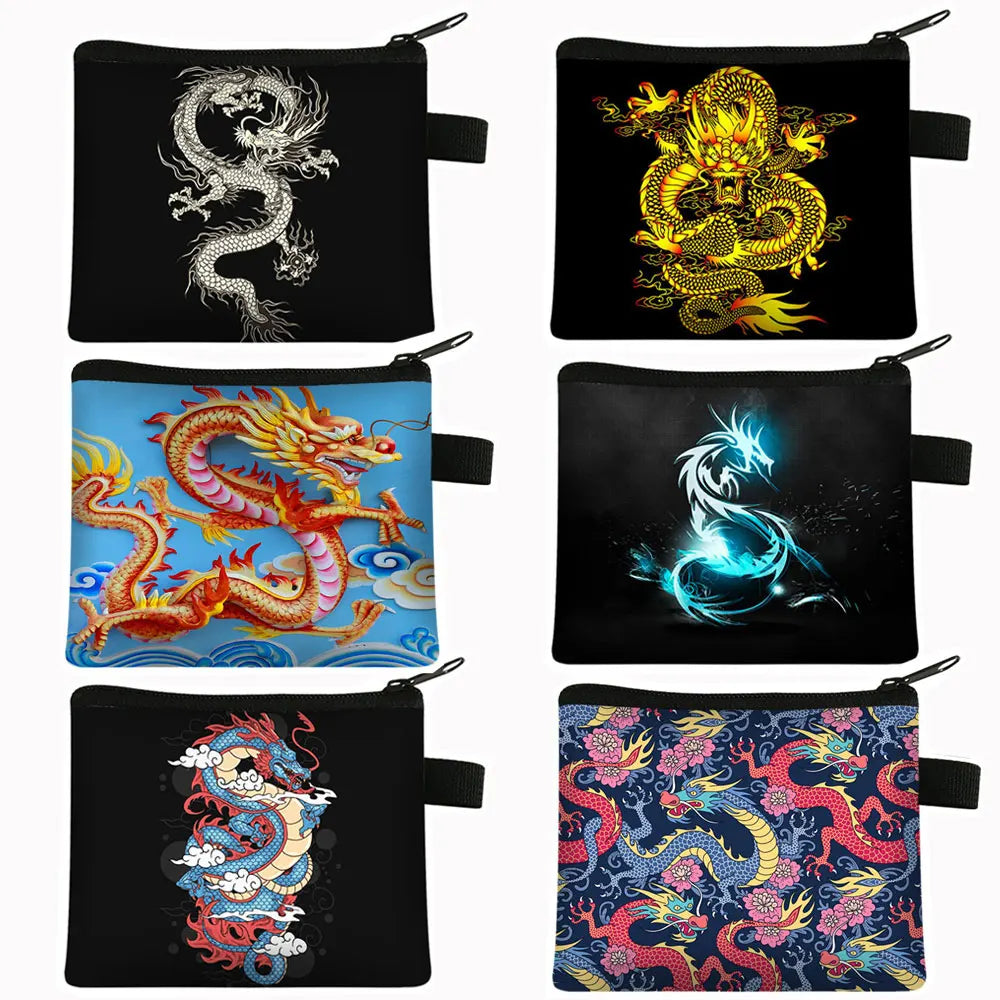 Gothic Asian Dragon Coin Purse Harajuku Women Men Wallet Small Clutch Boys Girls Hip Hop Purse Keys Cards Money Holder Bags Gift