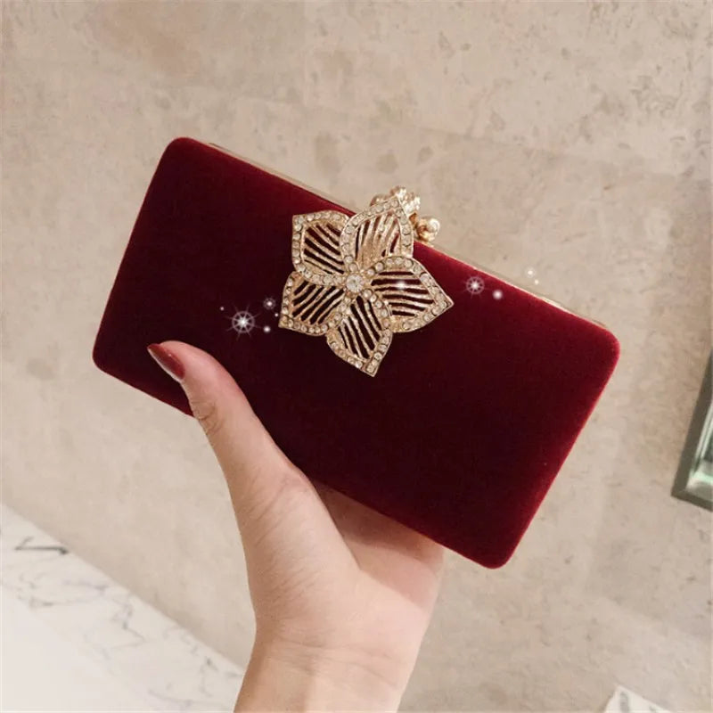 19X12Cm New Ladies Velvet Bag Dinner Party Bag Clutch Bag Rhinestone Cheongsam Bag Female Messenger Banquet Bag A5515