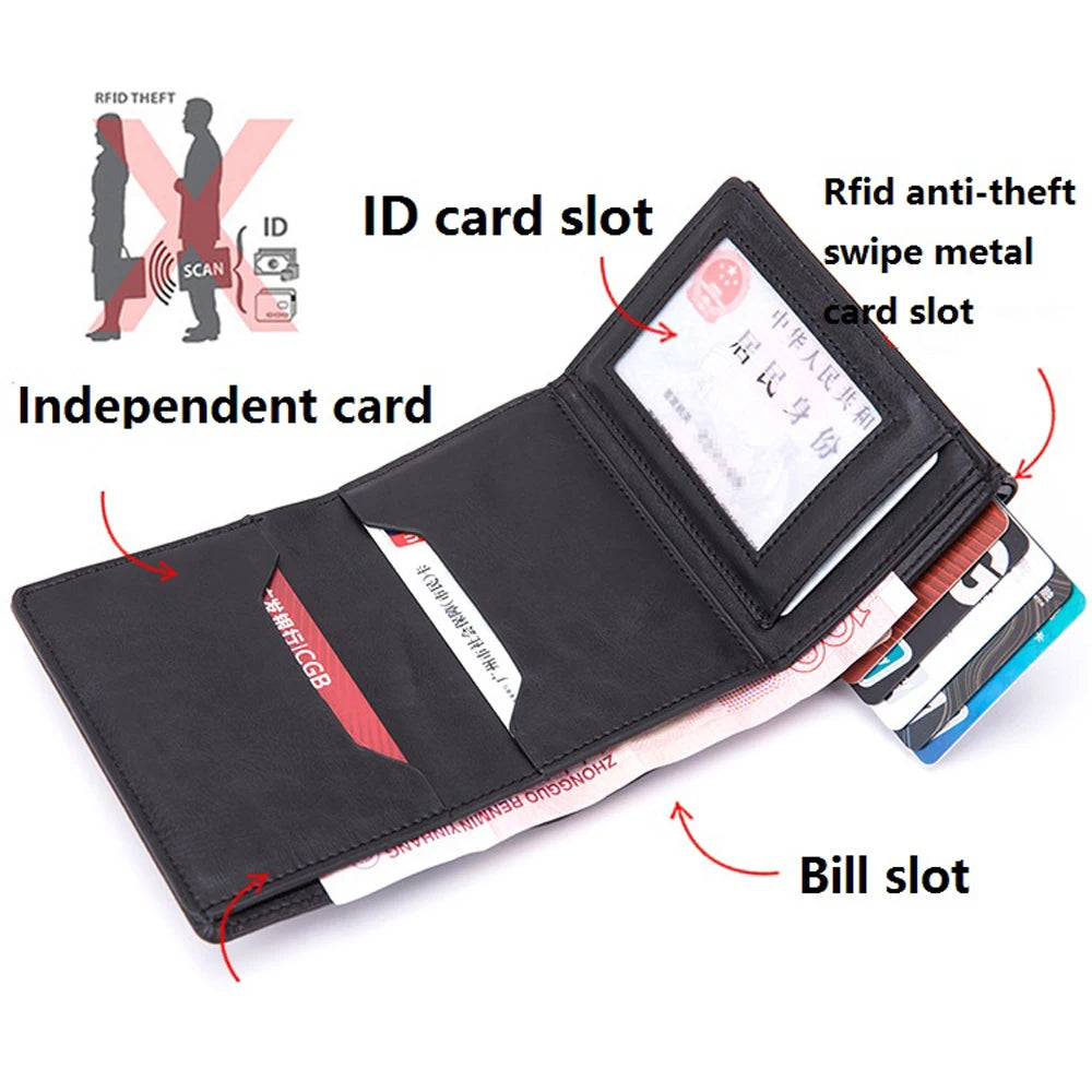 Rfid Men Wallets Classic Card Holder Walet Male Purse Money Wallet Zipper Big Brand Luxury Black Leather Men Wallet