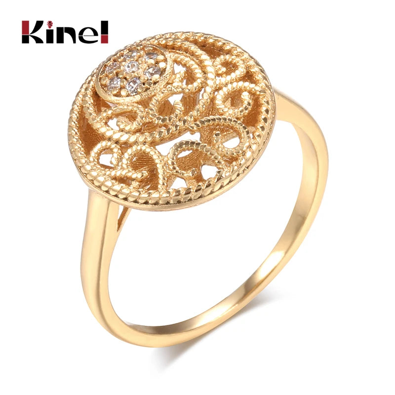 2021 New 585 Rose Gold Women Rings Fashion Hollow Flower Natural Zircon Ethnic Bride Ring Vintage Fine Jewelry